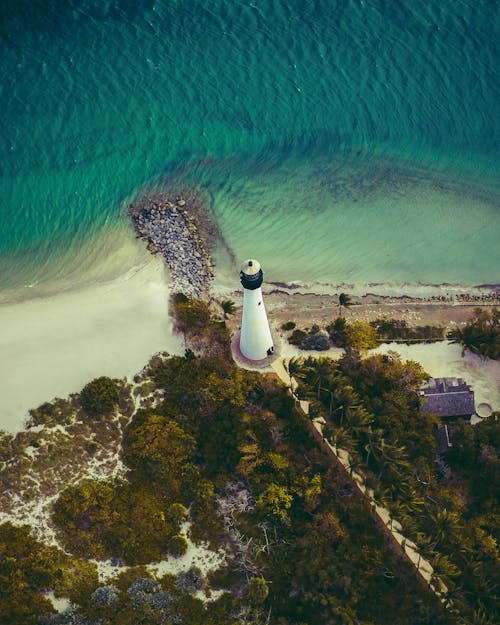 White and Black Lighthouse on Island