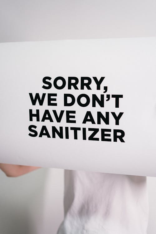 Free Signboard Informing Unavailability Of Sanitizers Stock Photo