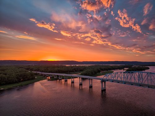 Free Beautiful sunset view of the Wabasha Bridge spanning the Mississippi River in Minnesota. Stock Photo