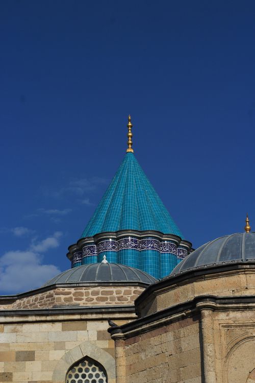 Free Stunning view of the turquoise dome of Mevlana Museum in Konya, Turkey, under a clear blue sky. Stock Photo