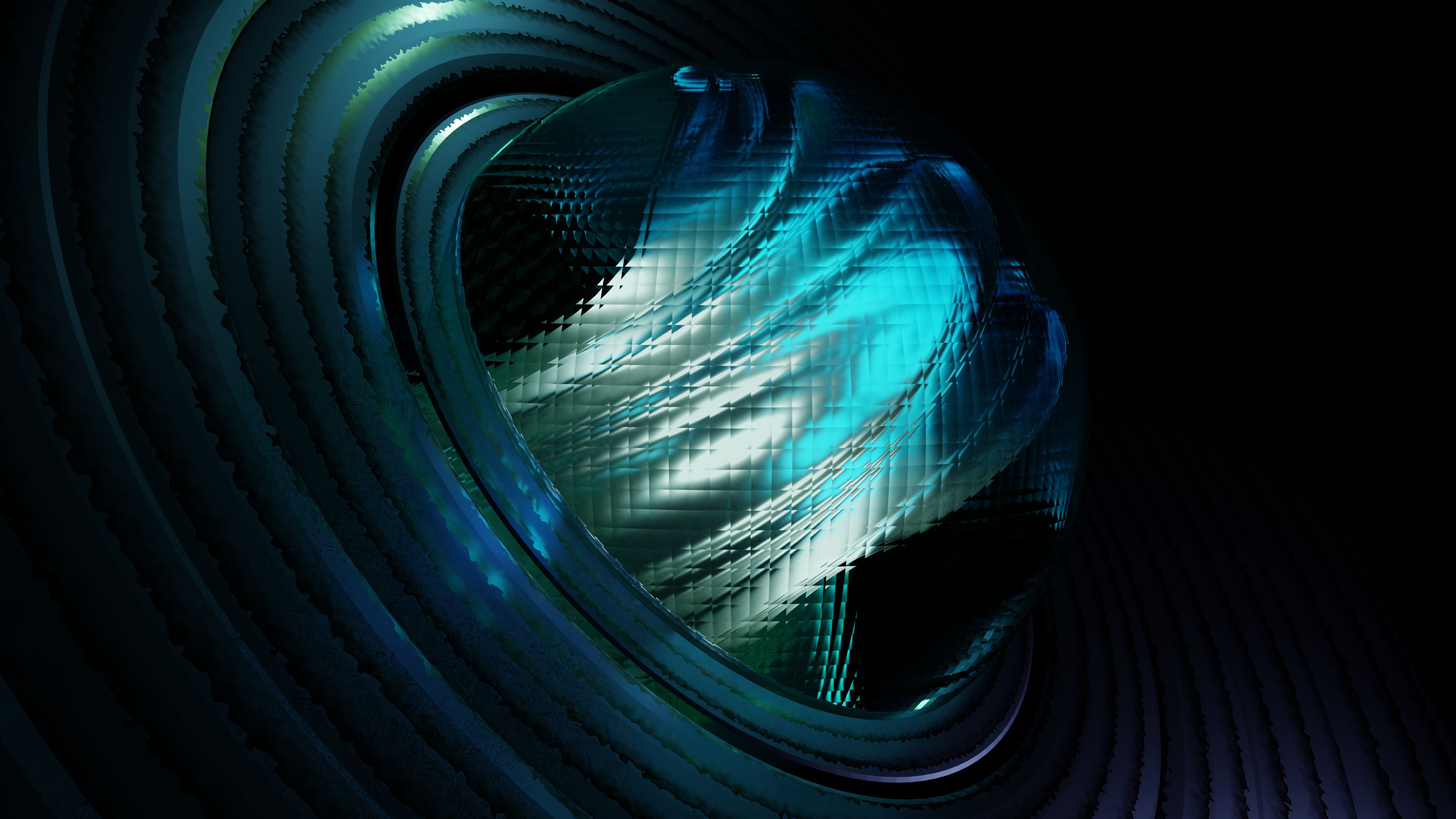 Vibrant abstract design with swirling blue patterns in a digital art style.