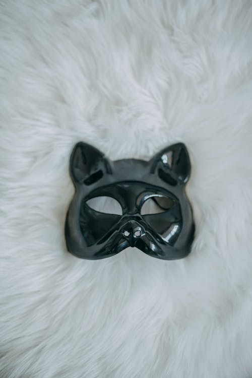 Black Animal Mask on White Fur