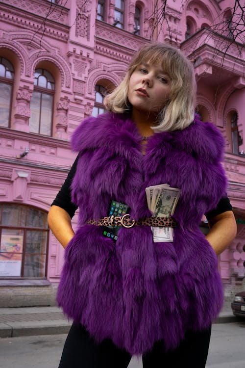 Woman In Purple Fur Coat
