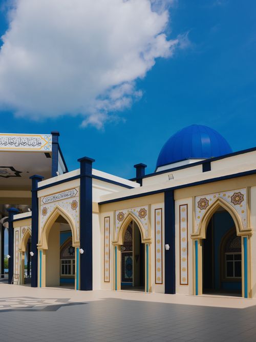Free Stunning Islamic architecture of a mosque in Malaysia featuring ornate designs and a blue dome. Stock Photo
