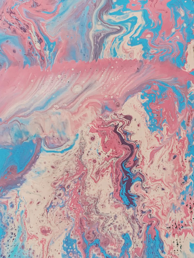 Marbled artwork in pink, blue and pastel tones