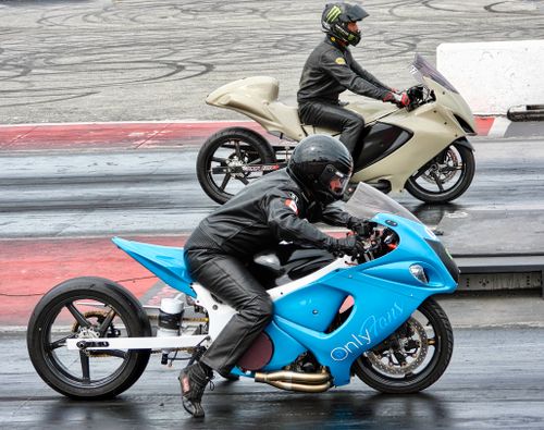 Free Exciting motorcycle drag race with two riders in Haldimand, Ontario, Canada. Stock Photo