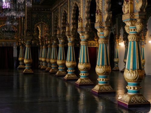Free A stunning view of the ornate columns inside Mysore Palace, Karnataka, India. Stock Photo