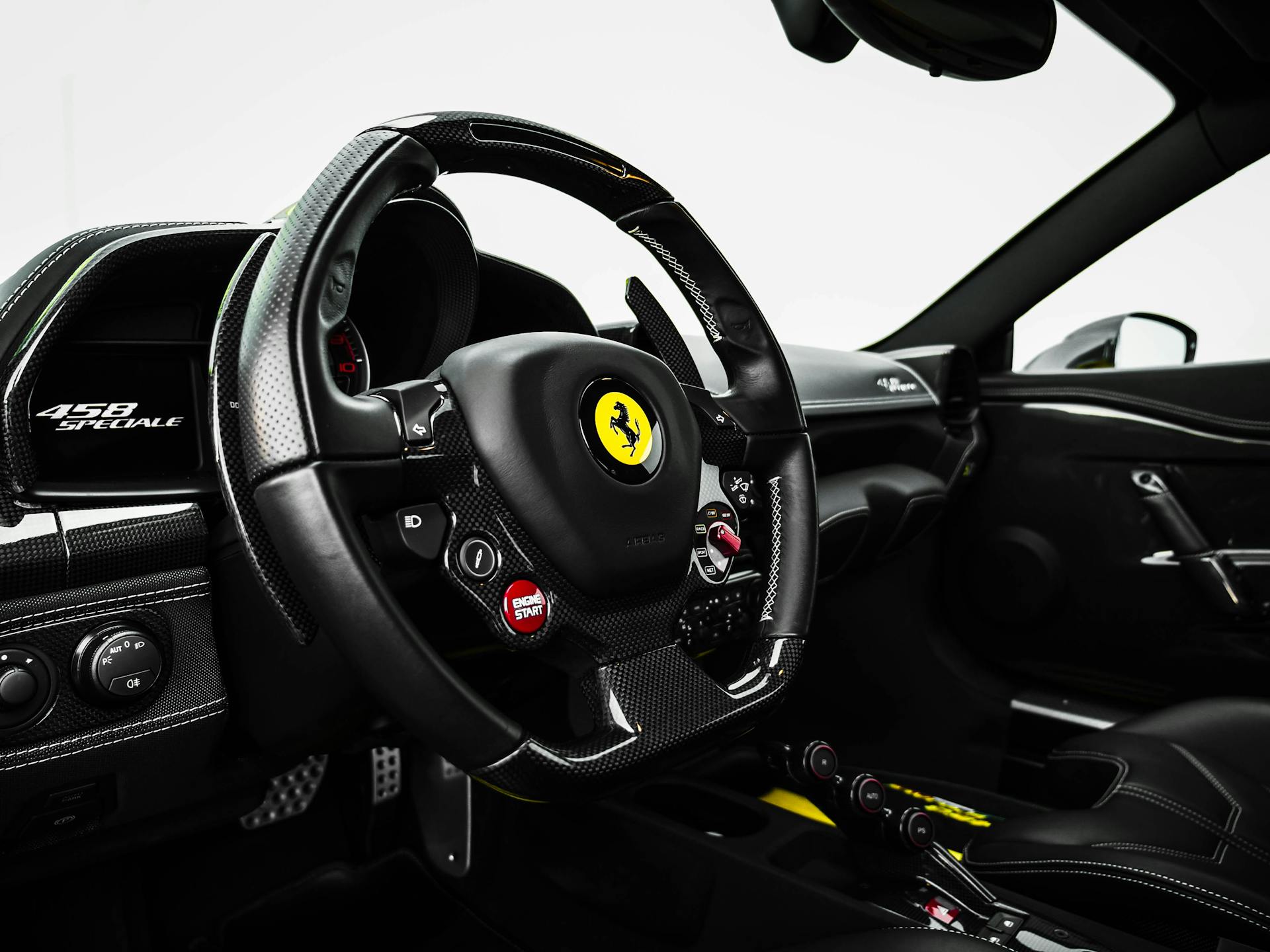 Explore the sleek interior and advanced dashboard of the Ferrari 458 Speciale.