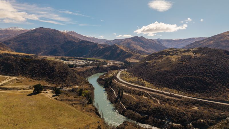 Aerial view of the Kawarau Gorge in New Zealand