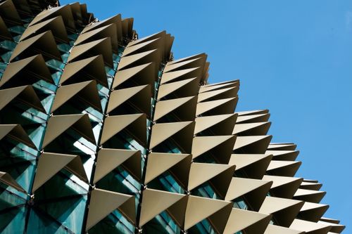 Free Detailed view of the distinctive architectural design of Esplanade Theatres in Singapore, showcasing its unique spiked facade. Stock Photo