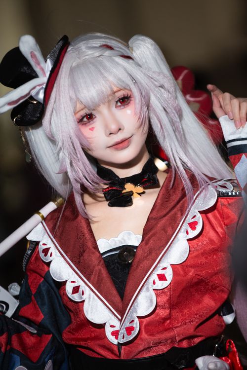 Free Close-up of a person in intricate cosplay costume with red and white colors. Stock Photo