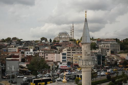 Free A stunning aerial view of Istanbul featuring the Suleymaniye Mosque under a cloudy sky. Stock Photo