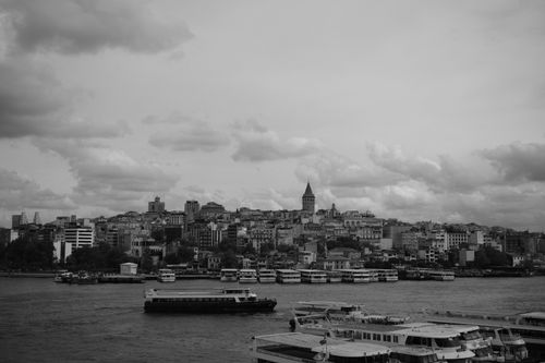 Free Monochrome photo of Istanbul skyline featuring the iconic Galata Tower. Stock Photo