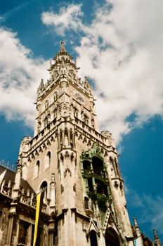 Stunning view of the New Town Hall with blue sky in Munich, Germany.