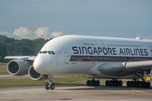 Free Close-up of Singapore Airlines Airbus A380 on tarmac in daylight. Stock Photo