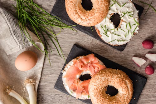 Free Cream Cheese with Smoked Salmon Bagel Sandwich Stock Photo