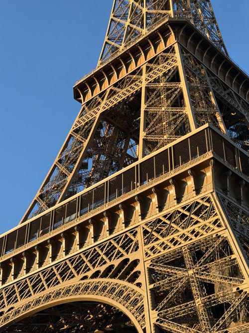 Free Detailed view of the iconic Eiffel Tower's structure on a clear day. Stock Photo