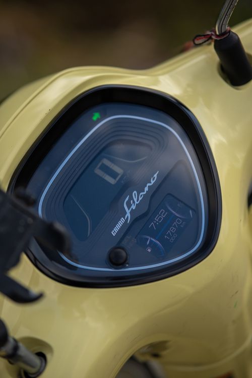 Free Detailed scooter dashboard with digital display of speed and mileage readings. Stock Photo
