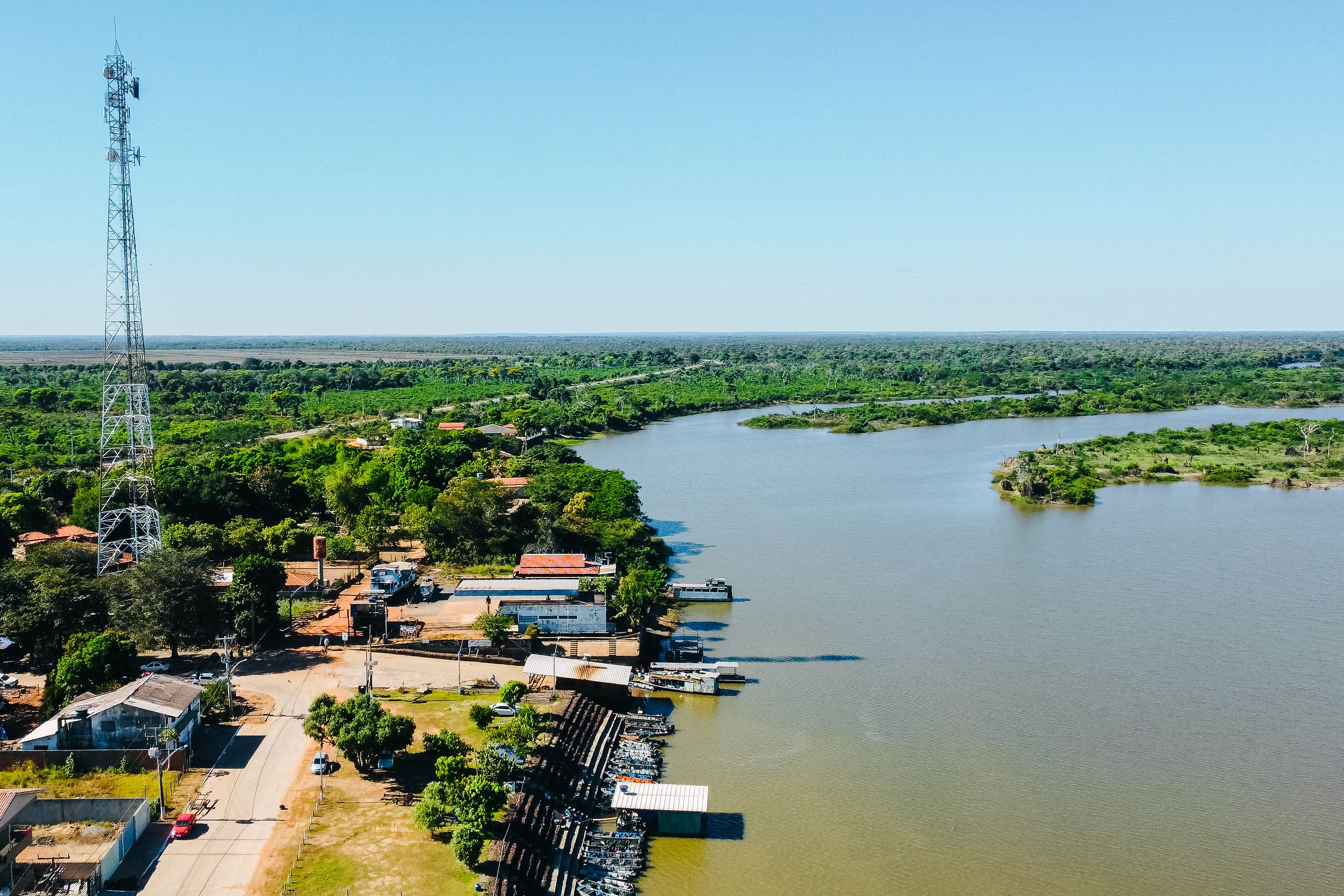 Beautiful aerial view of Luiz Alves riverfront and landscape in Goiás, Brazil.