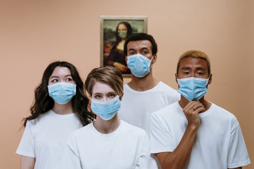 Free Group Of People Wearing Face Mask Stock Photo