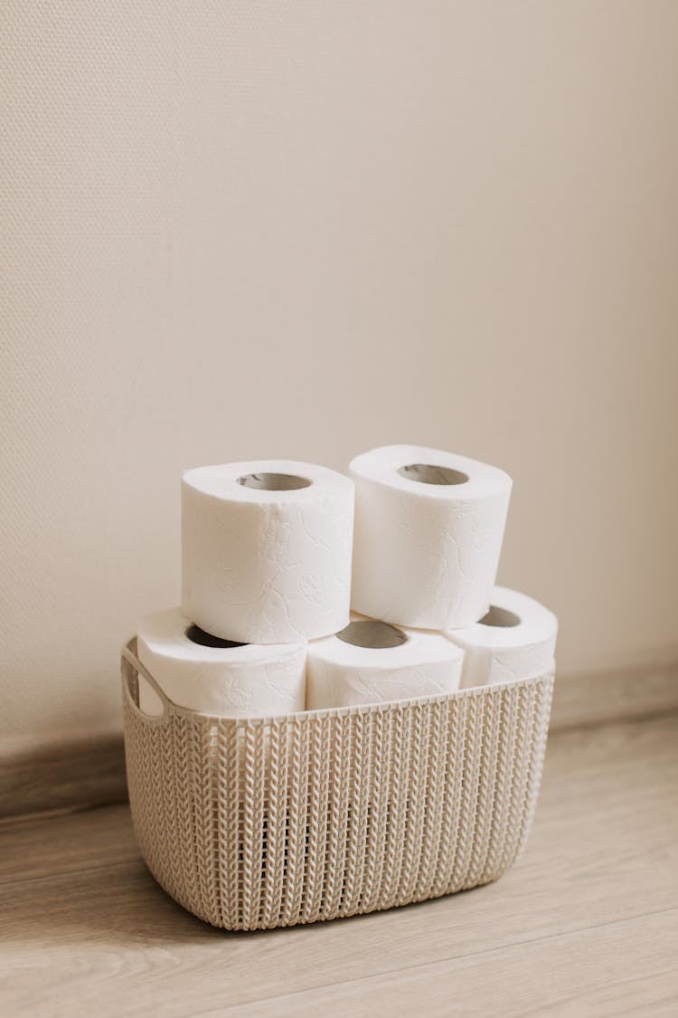 White Tissue Rolls On Basket