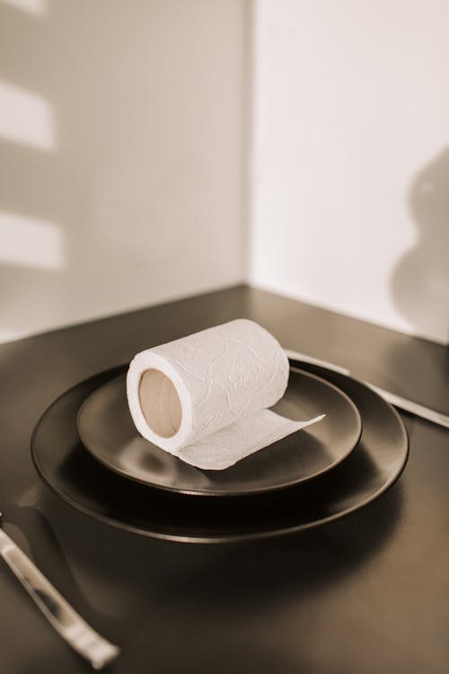Toilet Paper Roll on Ceramic Plate