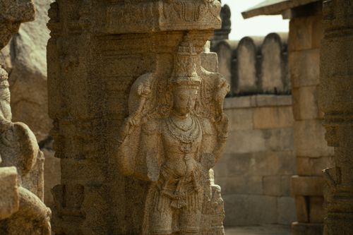 Free Detailed stone sculpture depicting Hindu mythology at Lepakshi Temple, Andhra Pradesh. Stock Photo