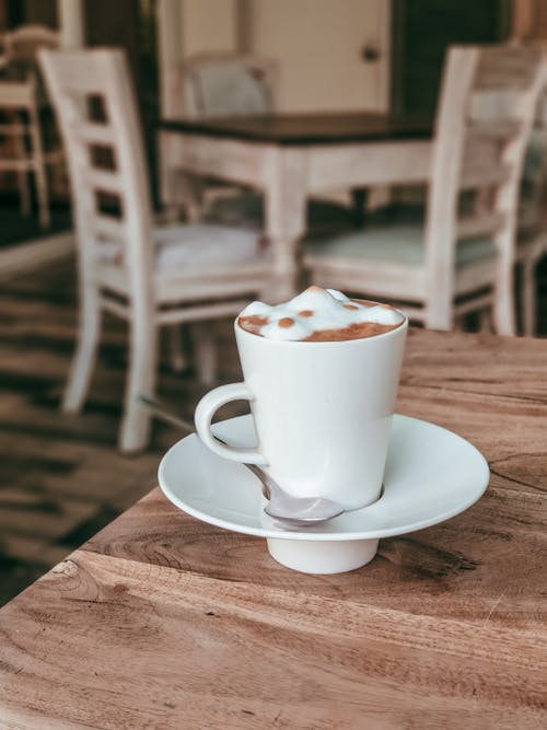 Základová fotografie zdarma na téma caffè latte, caffè latte art, čajová lžička