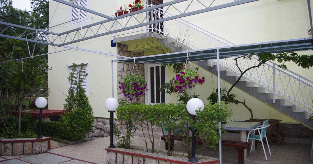 Terrasse dallée entourée de végétation