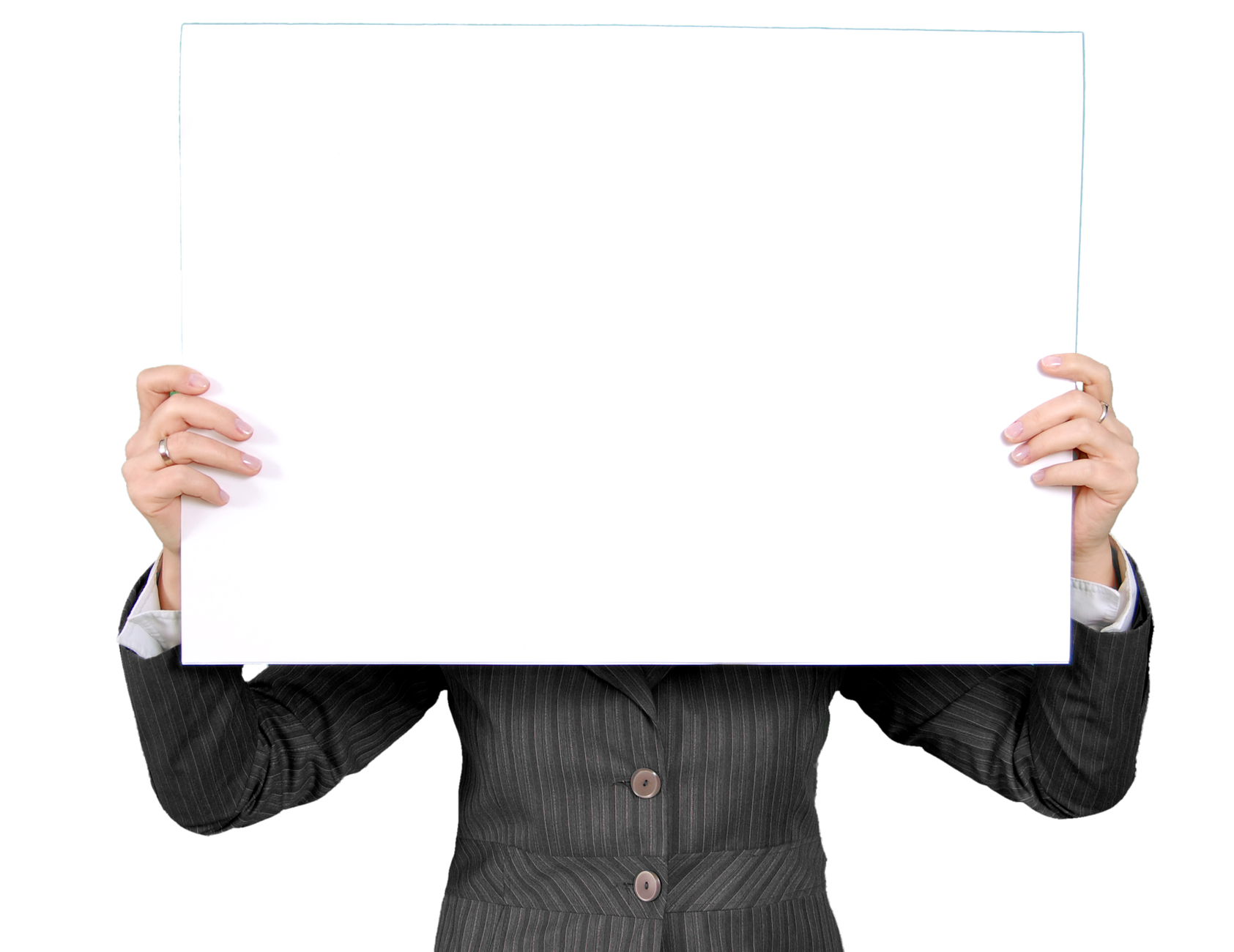 Person in a Black Coat Holding White Rectangular Board