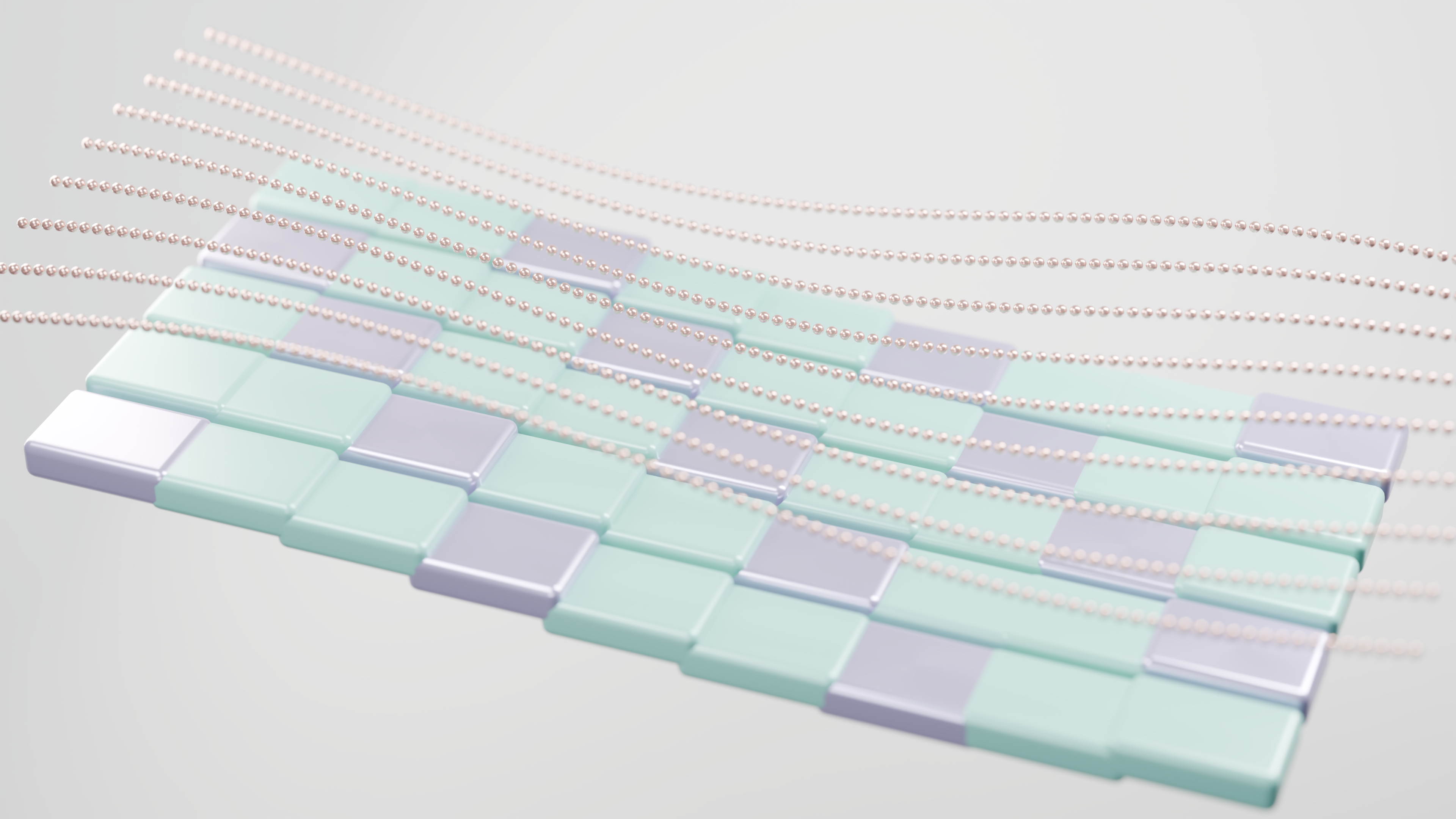 Abstract 3D render with checkered pastel surface and flowing lines