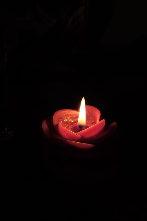 Free A cozy and intimate scene with a rose-shaped candle illuminating the dark with warm light. Stock Photo