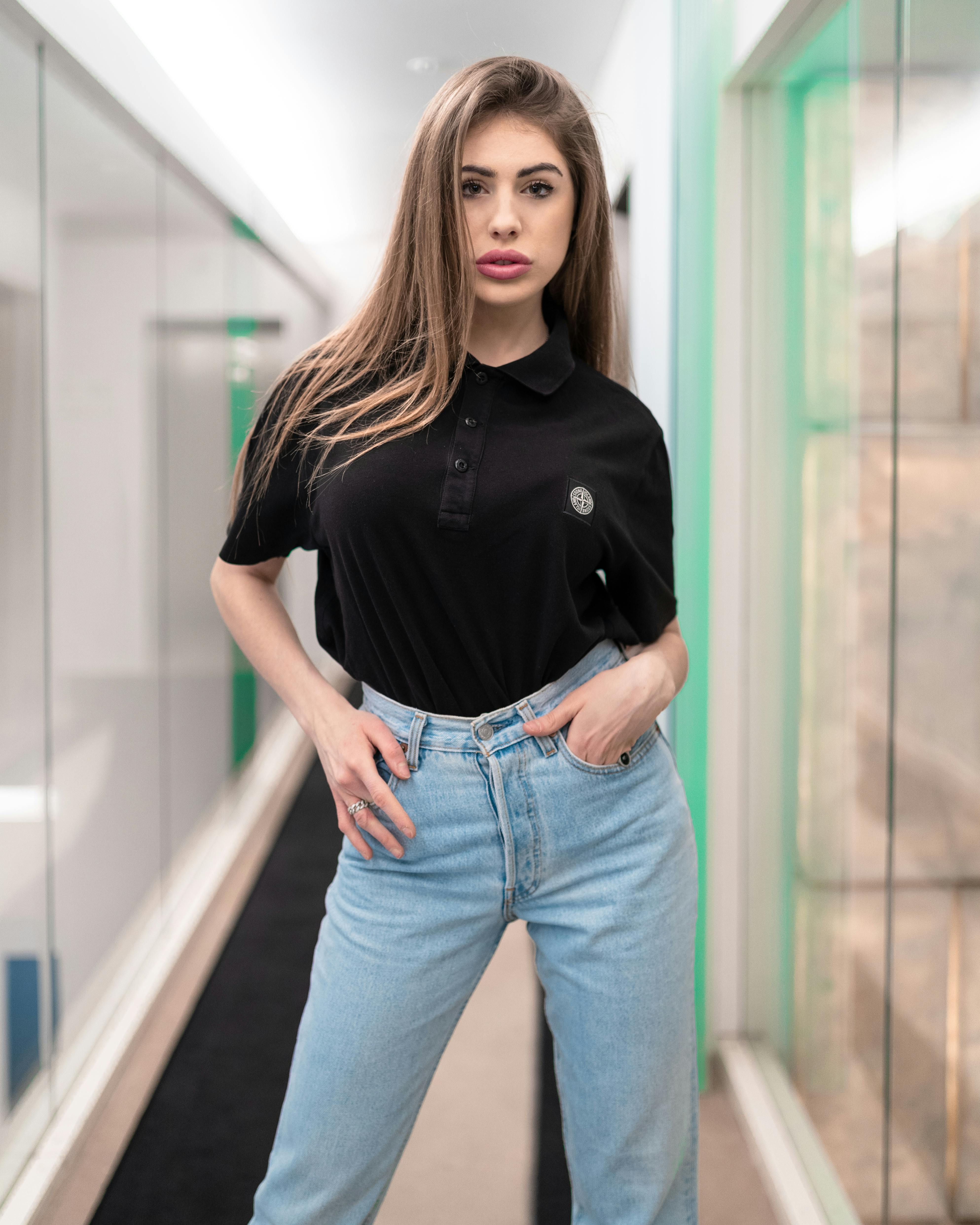 black polo with jeans