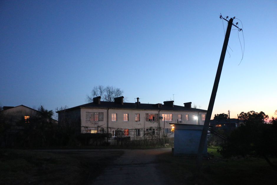 suburban street houses dusk