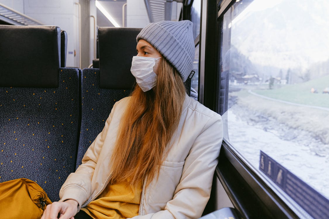 Woman in Gray Knit Cap and Beige Coat