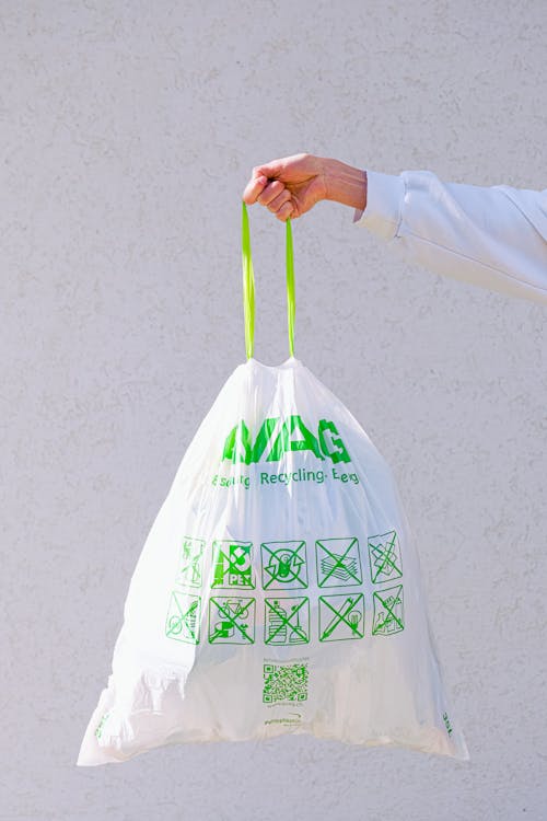 Free Person Holding White And Green Plastic Bag Stock Photo