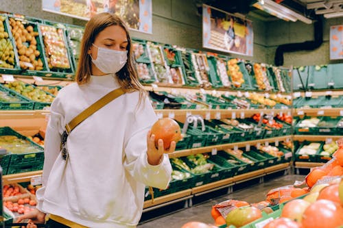 Woman Wearing Mask in Supermarket