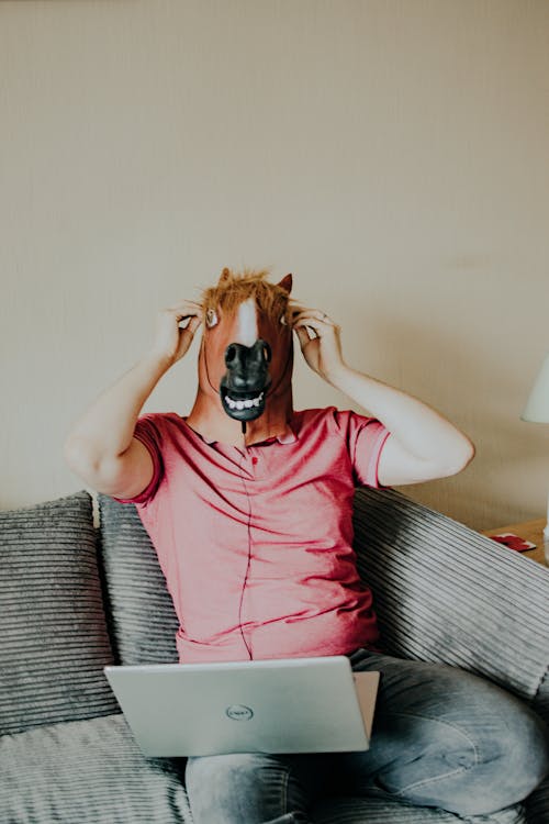 Man Wearing A Horse Mask