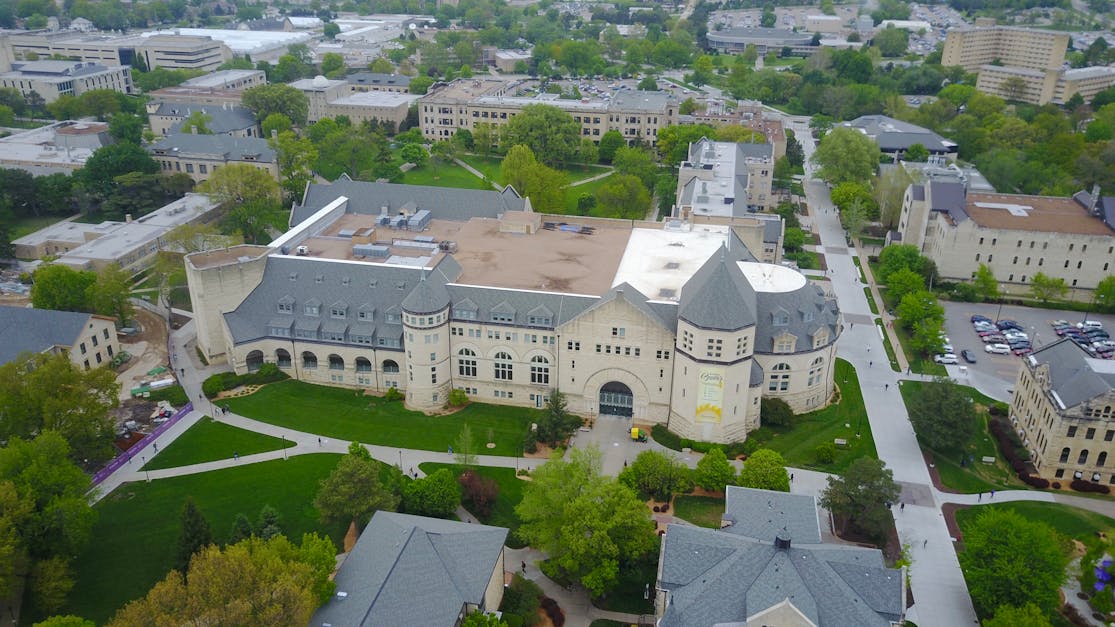 Free stock photo of aerial view, college, library