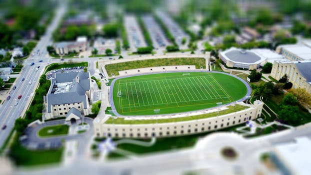 Drone shot of a soccer field and surroundings in Manhattan, Kansas, USA.