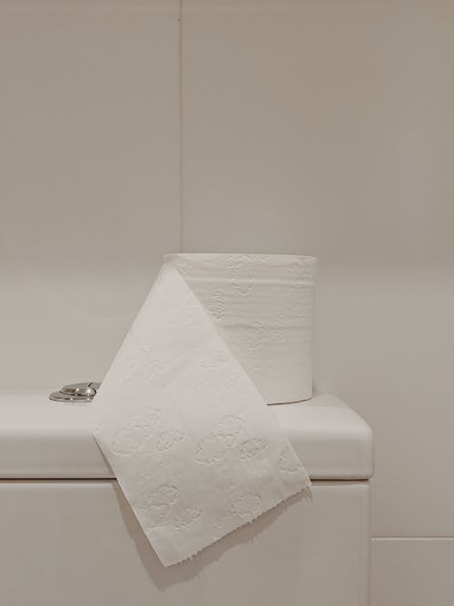 White Toilet Paper Roll on Ceramic Toilet