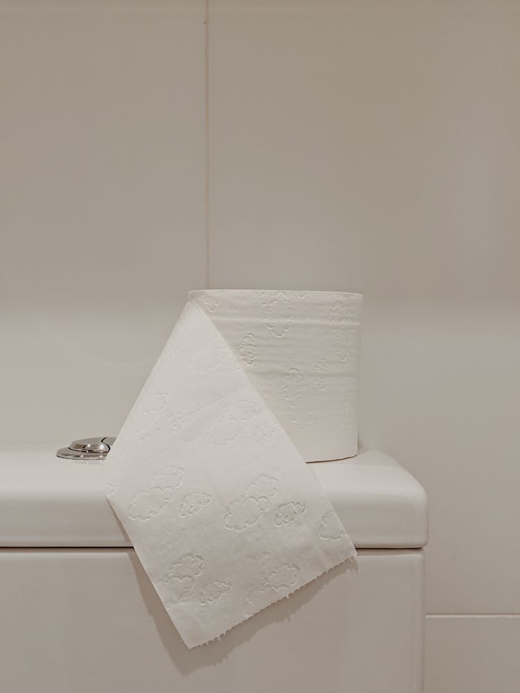 White Toilet Paper Roll On Ceramic Toilet