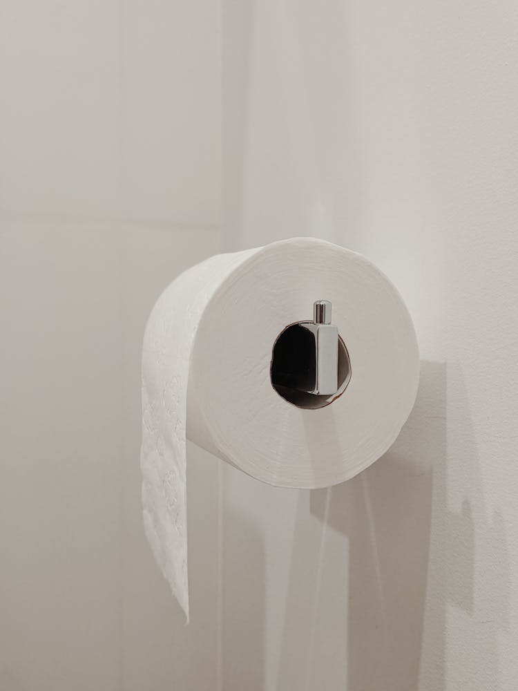 White Toilet Paper Roll On Silver Holder