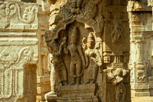 Free Explore detailed stone carvings at a historic South Indian temple, showcasing rich cultural heritage. Stock Photo