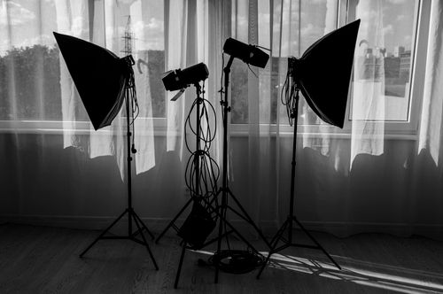 Free Monochrome image of studio lights and equipment by a window in Львів, Ukraine. Stock Photo