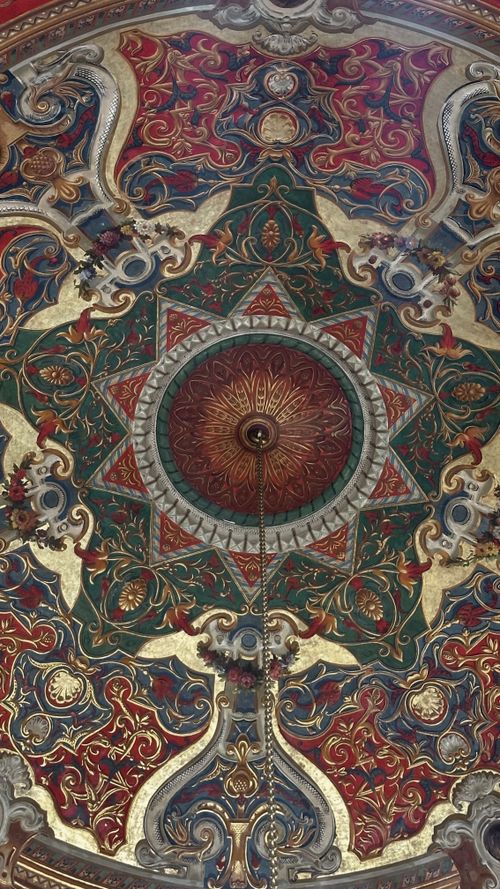Free Detailed view of colorful Ottoman ceiling art in İstanbul showcasing floral and geometric designs. Stock Photo