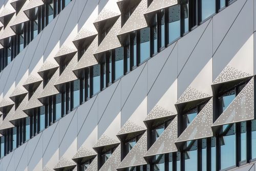 Free Dynamic facade in Delft, Netherlands showcasing modern geometric architecture. Stock Photo