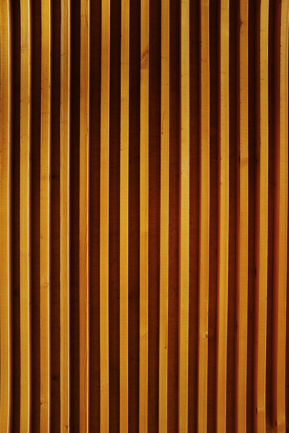 Vertical wooden slat wall paneling in a modern interior