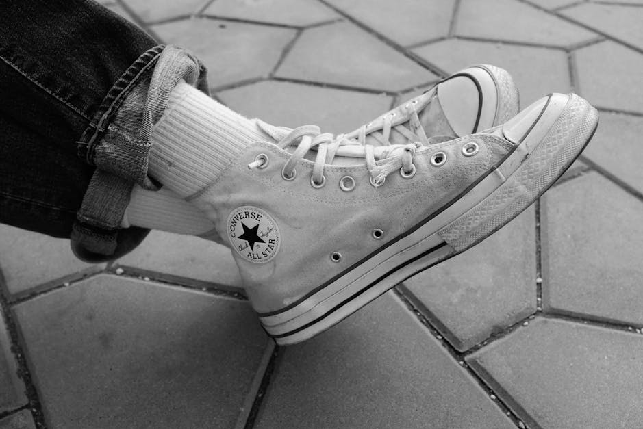 Grayscale Photo of Converse All Star High Top Sneakers · Free Stock Photo