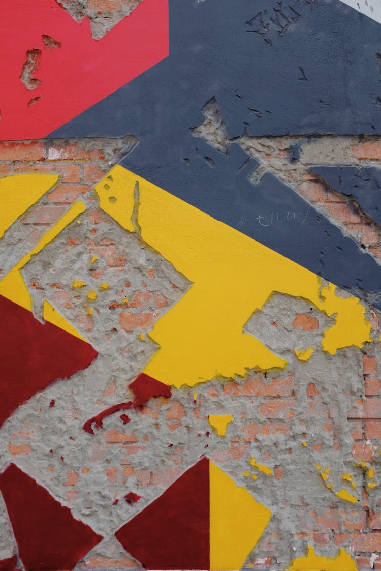 Blue Red And Yellow Broken Wall